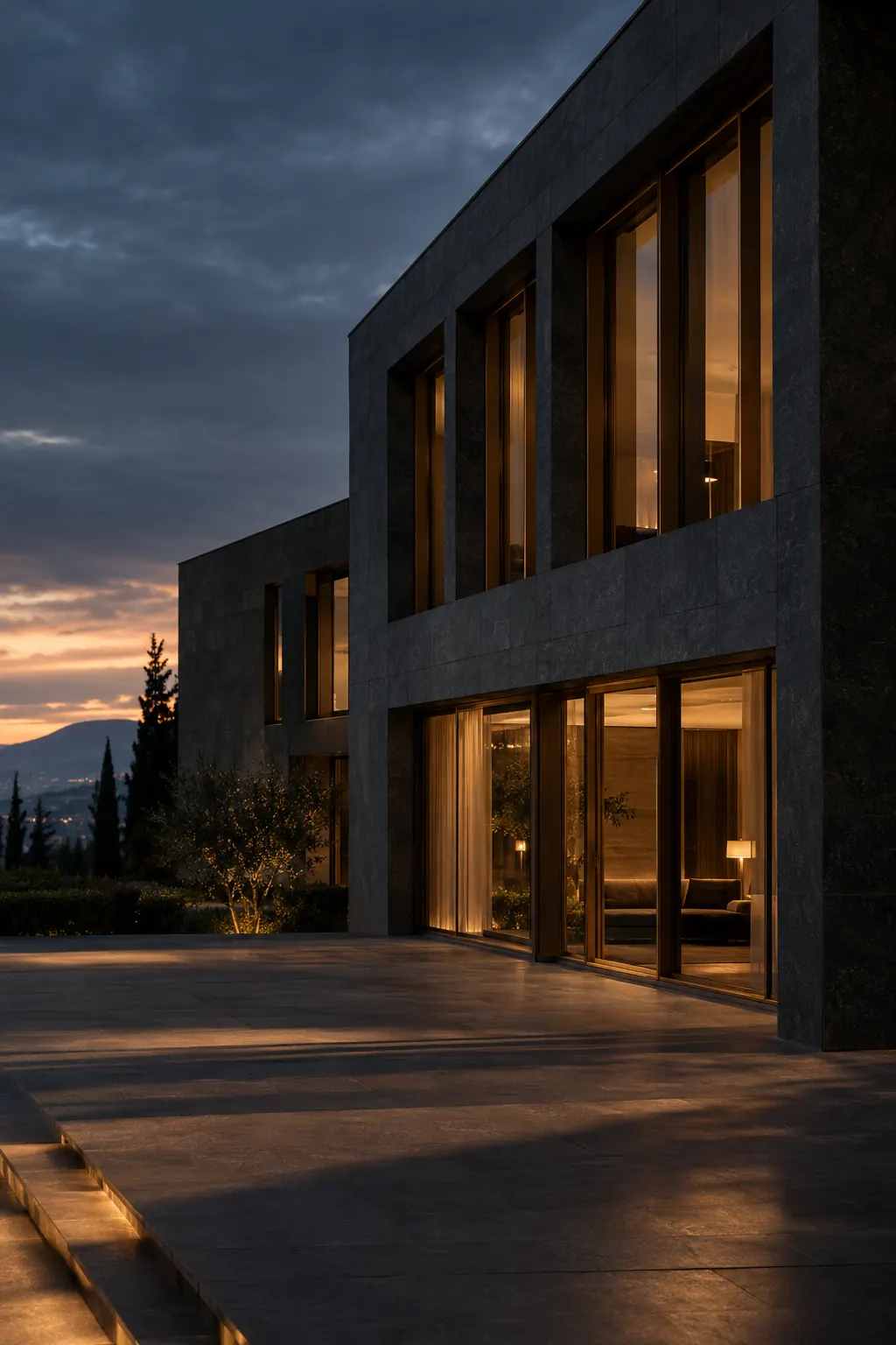Moderne, elegante Architektur in warmem Abendlicht