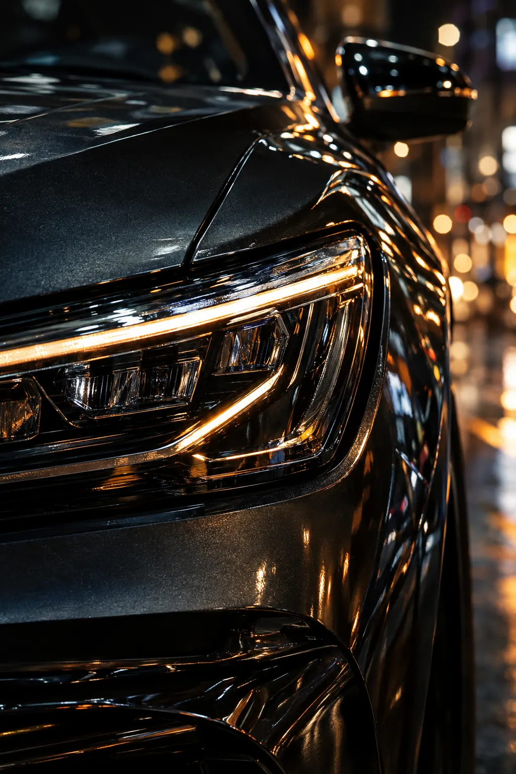 Nahaufnahme eines Premium-Fahrzeugs bei Nacht